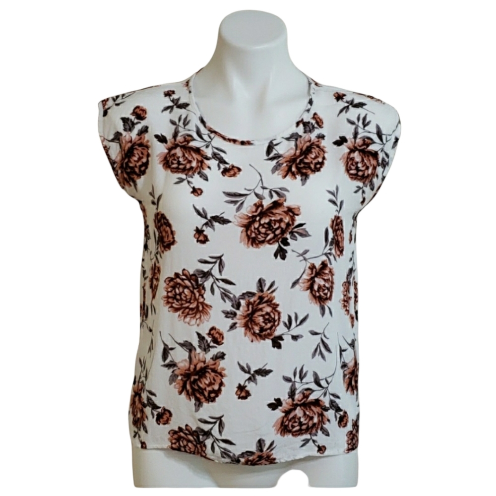 Forever 21 Rayon Floral Blouse Size Small White